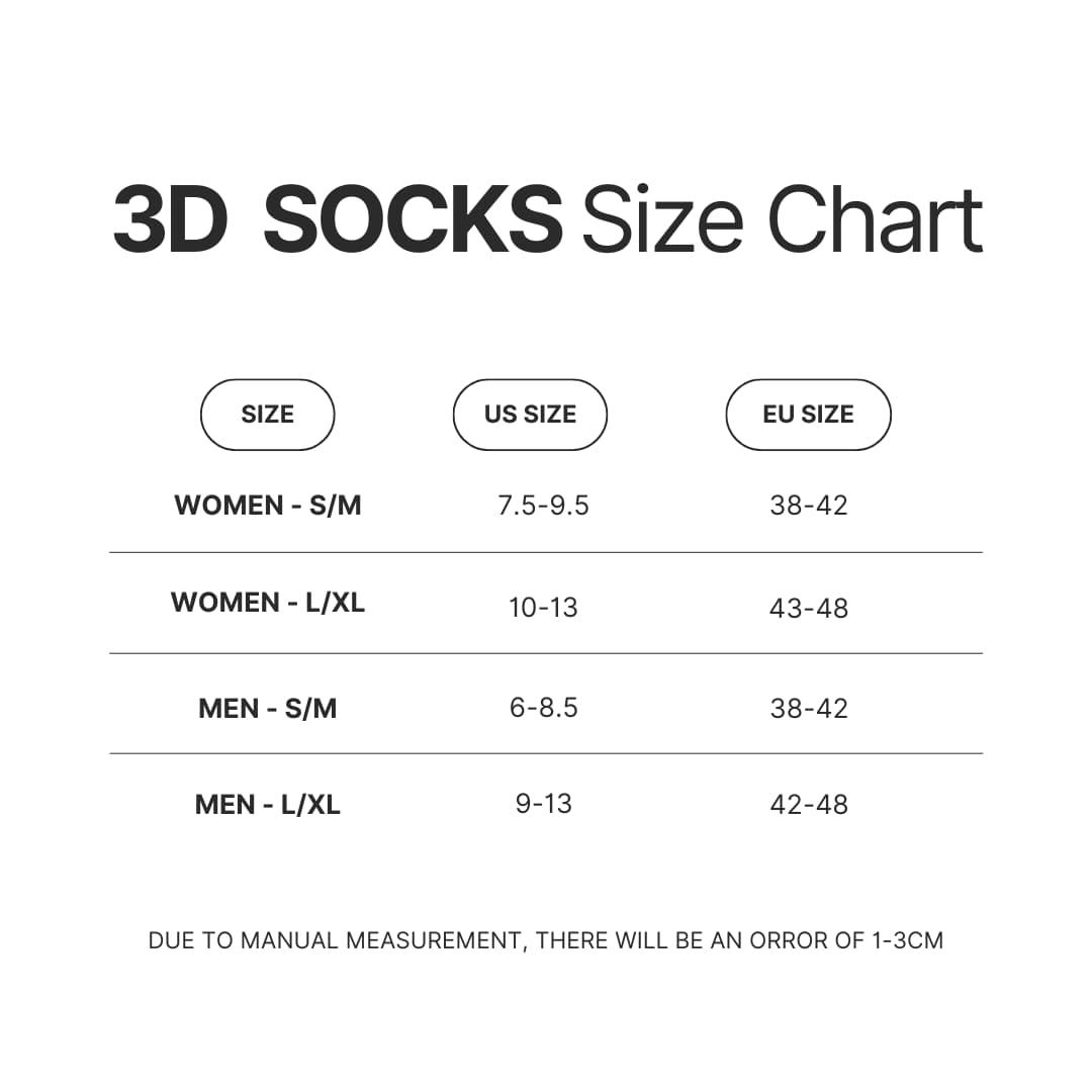 3D Socks Size Chart - Demon Slayer AU Store