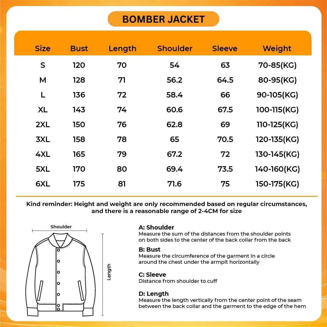 Bomber Jacket Size Chart - Demon Slayer AU Store