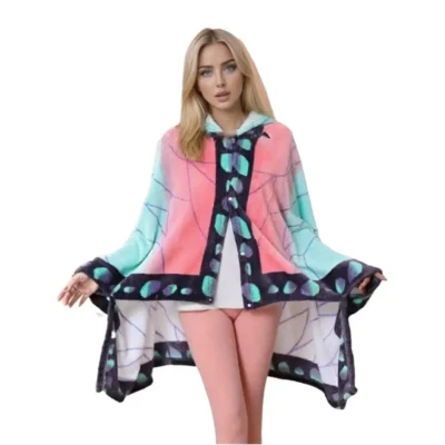 Demon Slayer Shinobu Cosplay Flannel Hooded Blanket