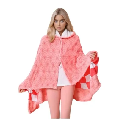 Demon Slayer Nezuko Cosplay Flannel Hooded Blanket
