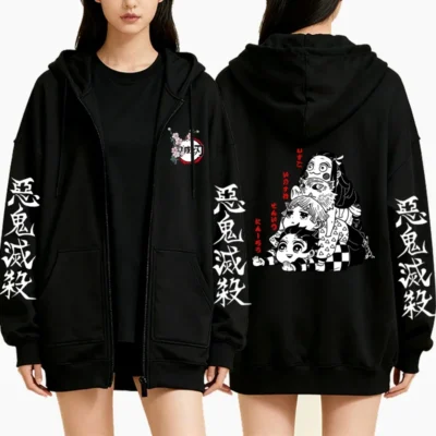 Demon Slayer Cute Graphic Zipper Hoodie