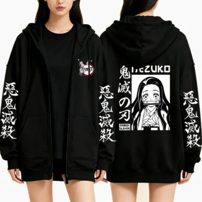 Demon Slayer Retro Graphic Zipper Hoodie