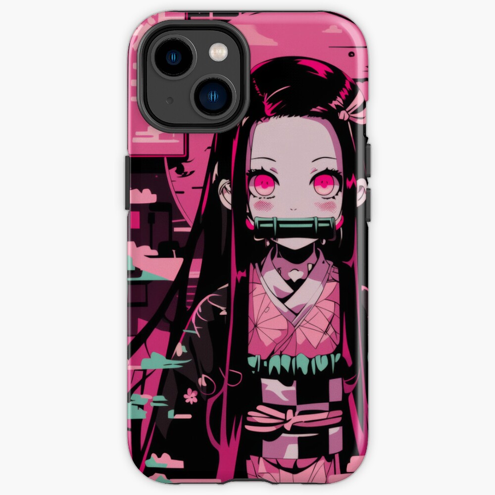 Nezuko Neon Vaporwave Pink Iphone Case